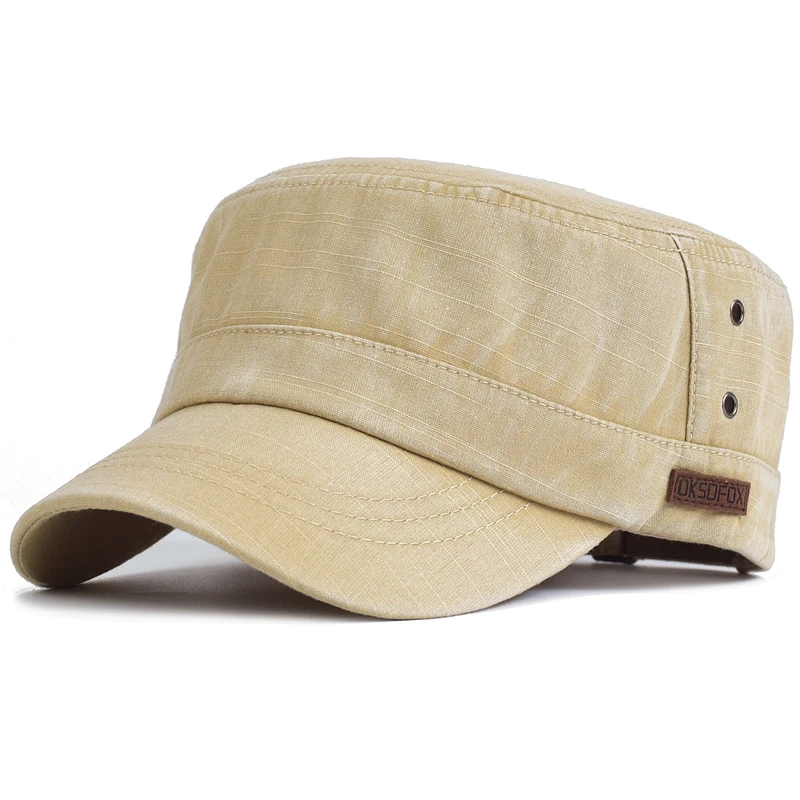 Gorra militar de algodón lavado vintage ajustable con copa plana - imagen 4