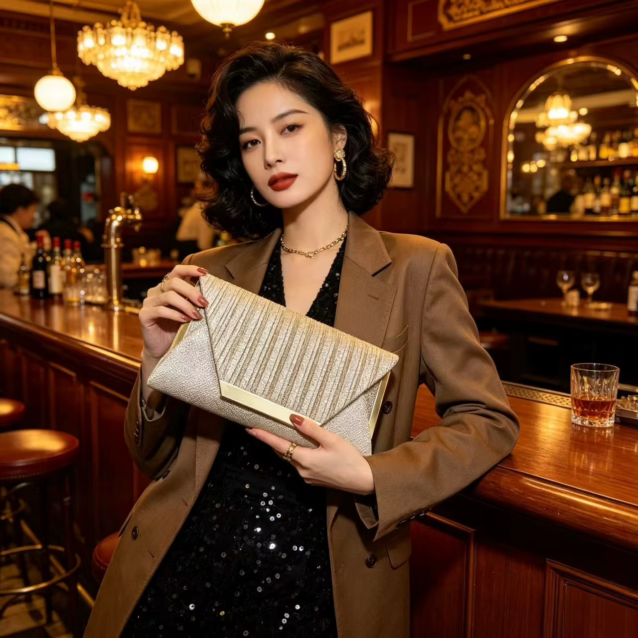Clutch de hombro estilo caja para eventos nocturnos