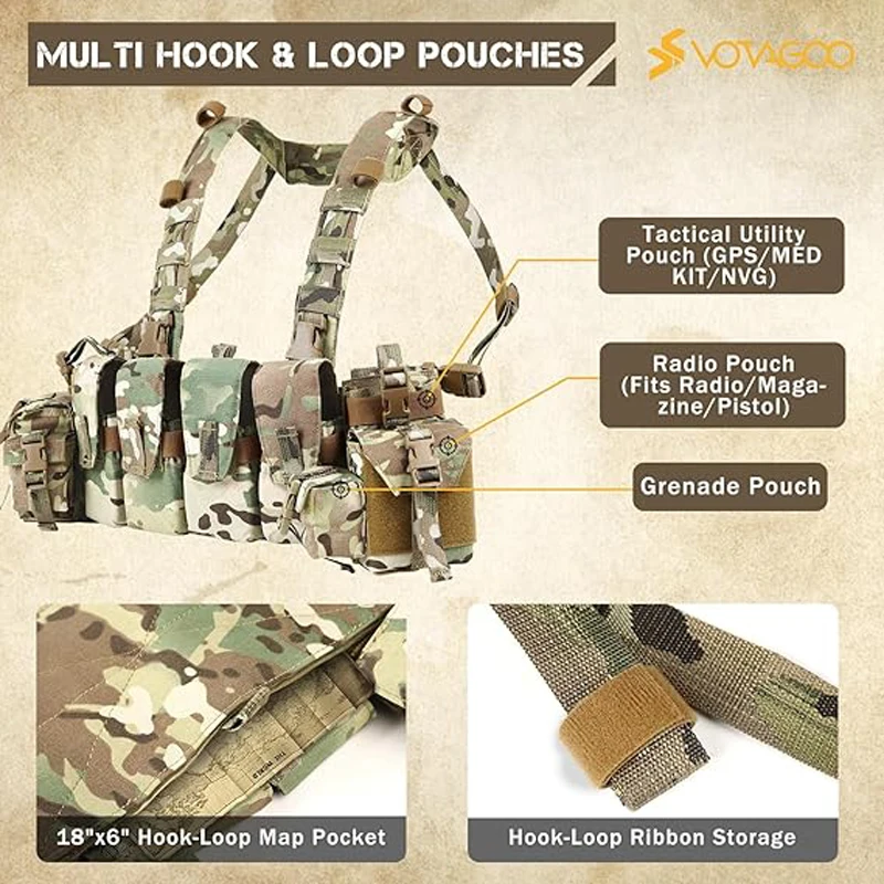Plataforma de pecho táctica VOTAGOO MOLLE extraíble con bolsas revistas - imagen 4