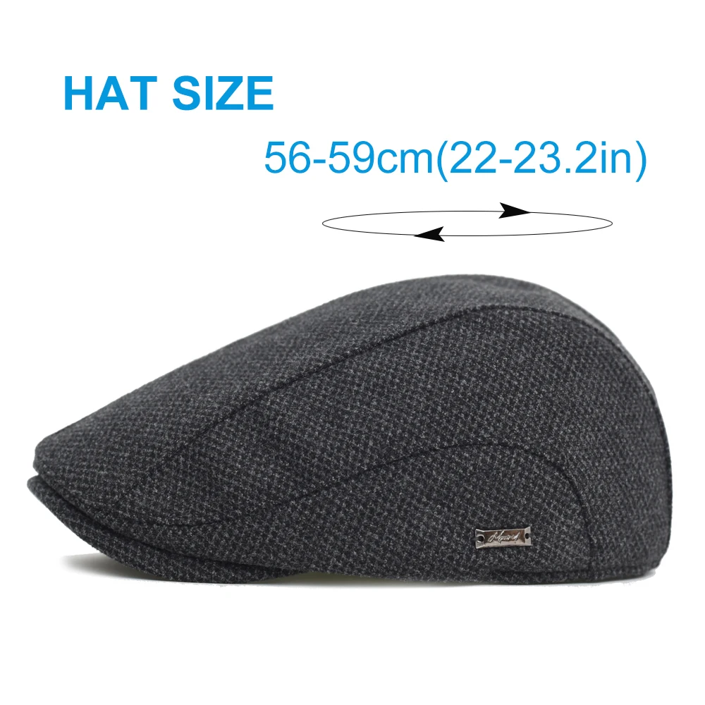 Gorra plana vintage a cuadros gruesa ajustable para invierno