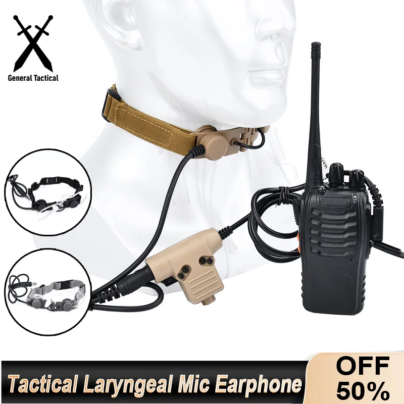 Micrófono laríngeo táctico con PTT para Kenwood y BaoFeng