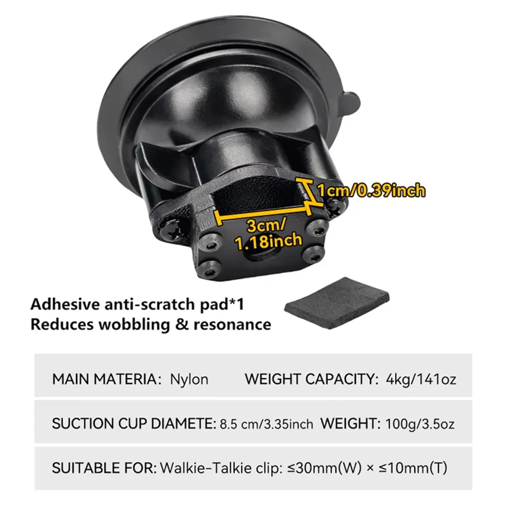 Base de montaje táctica walkie-talkie con ventosa y soporte ajustable