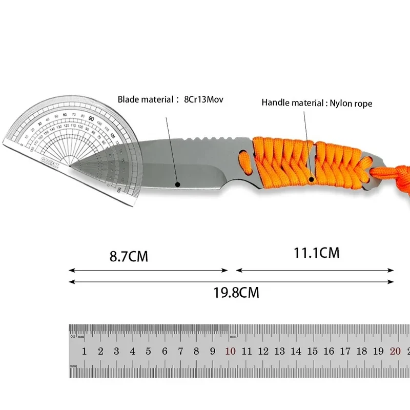 Cuchillo EDC hoja recta acero 8Cr13MoV mango cordón nailon outdoor - imagen 3
