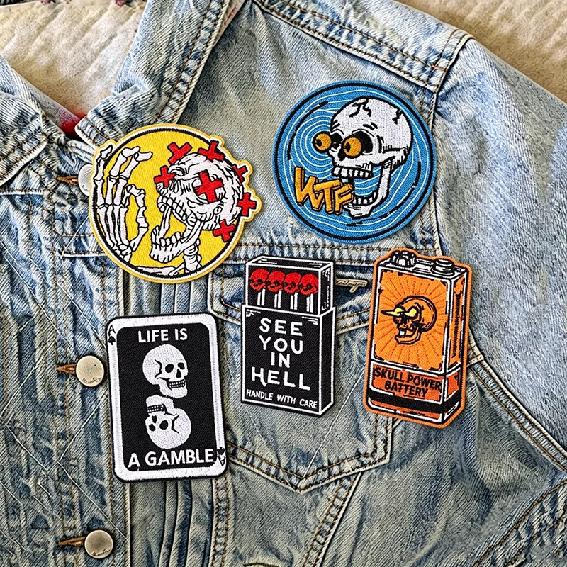 Parches termoadhesivos calaveras punk rock góticos para ropa