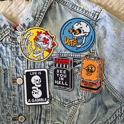 Parche bordado termoadhesivo calavera punk terror para chaqueta