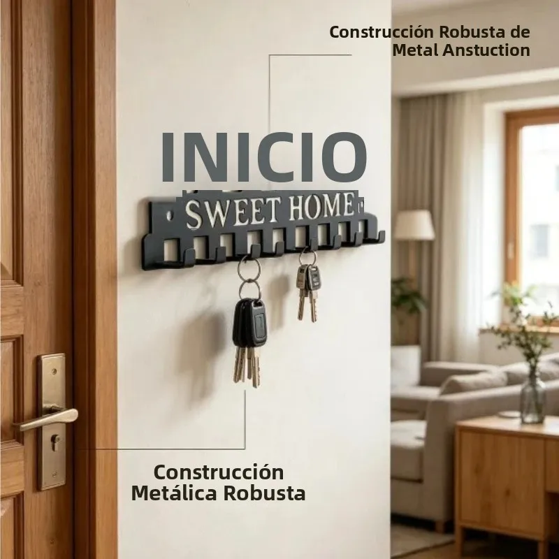 Colgador de llaves pared metálico con ganchos para sombreros - imagen 4