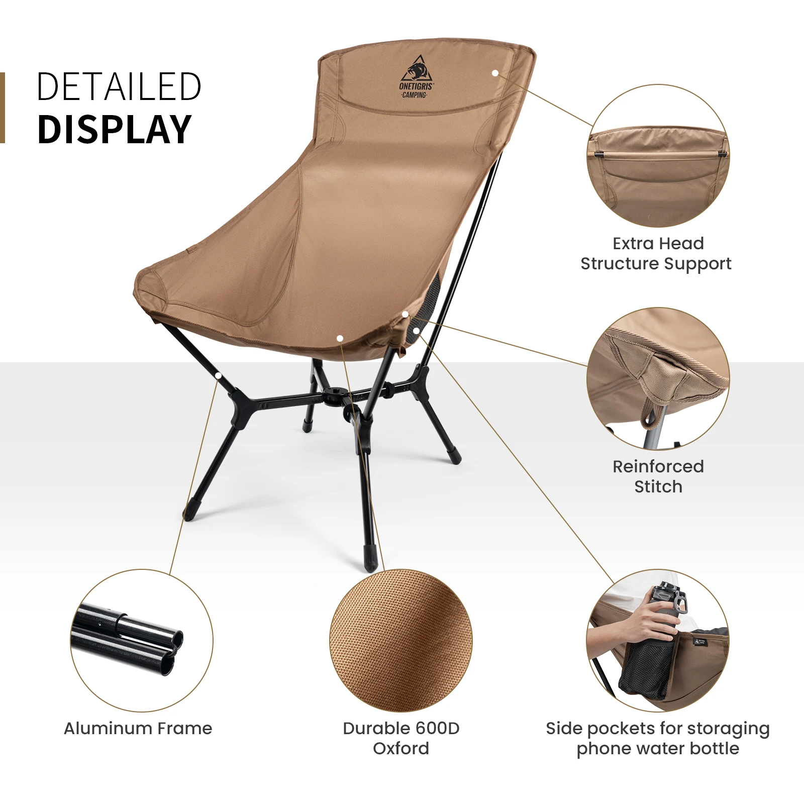 OneTigris Oasisflex silla plegable para acampar con respaldo alto - imagen 2