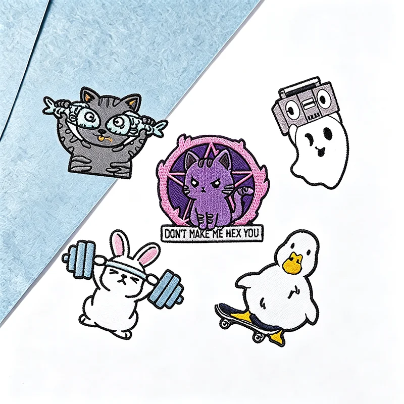 Parche bordado termoadhesivo gato y rana de dibujos para ropa - imagen 2