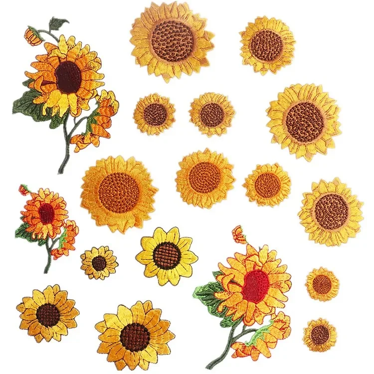 Parche para planchar girasol dorado bordado y colibrí volador - imagen 2
