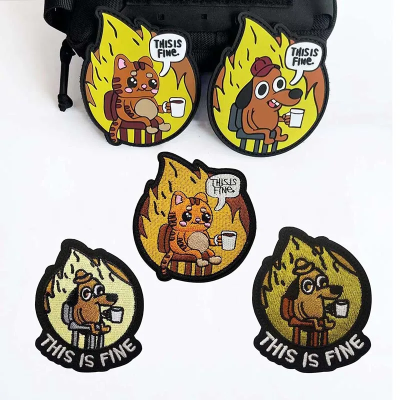 Parche táctico bordado meme perro gato con gancho-bucle PVC MOLLE