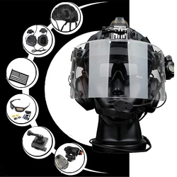 Casco táctico Airsoft Bump con auriculares, linterna y gafas abatibles