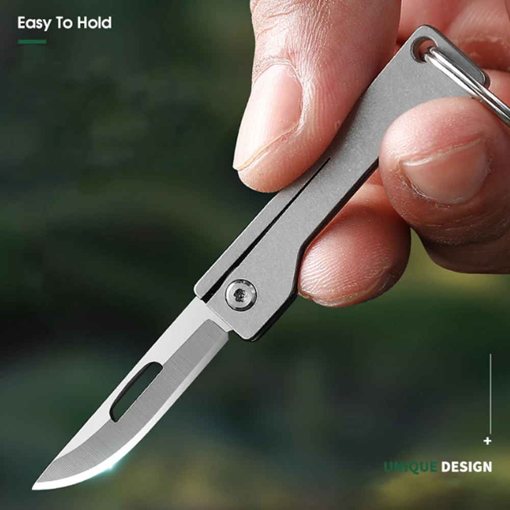 Cuchillo EDC plegable de titanio TC4, llavero mini de bolsillo