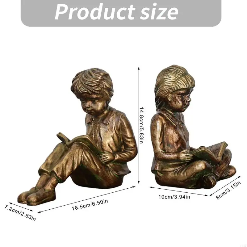 Sujetalibros de resina con niños leyendo, decoración y orden - imagen 5