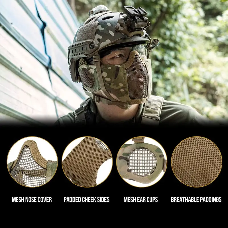 OneTigris Máscara táctica airsoft de malla plegable con orejeras - imagen 4