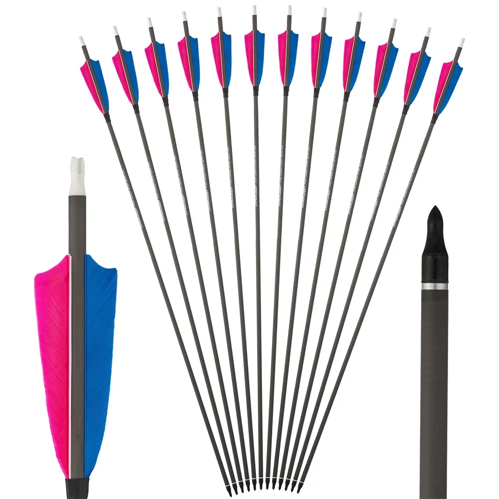Flechas de carbono para caza con punta reemplazable y pluma pavo - imagen 4