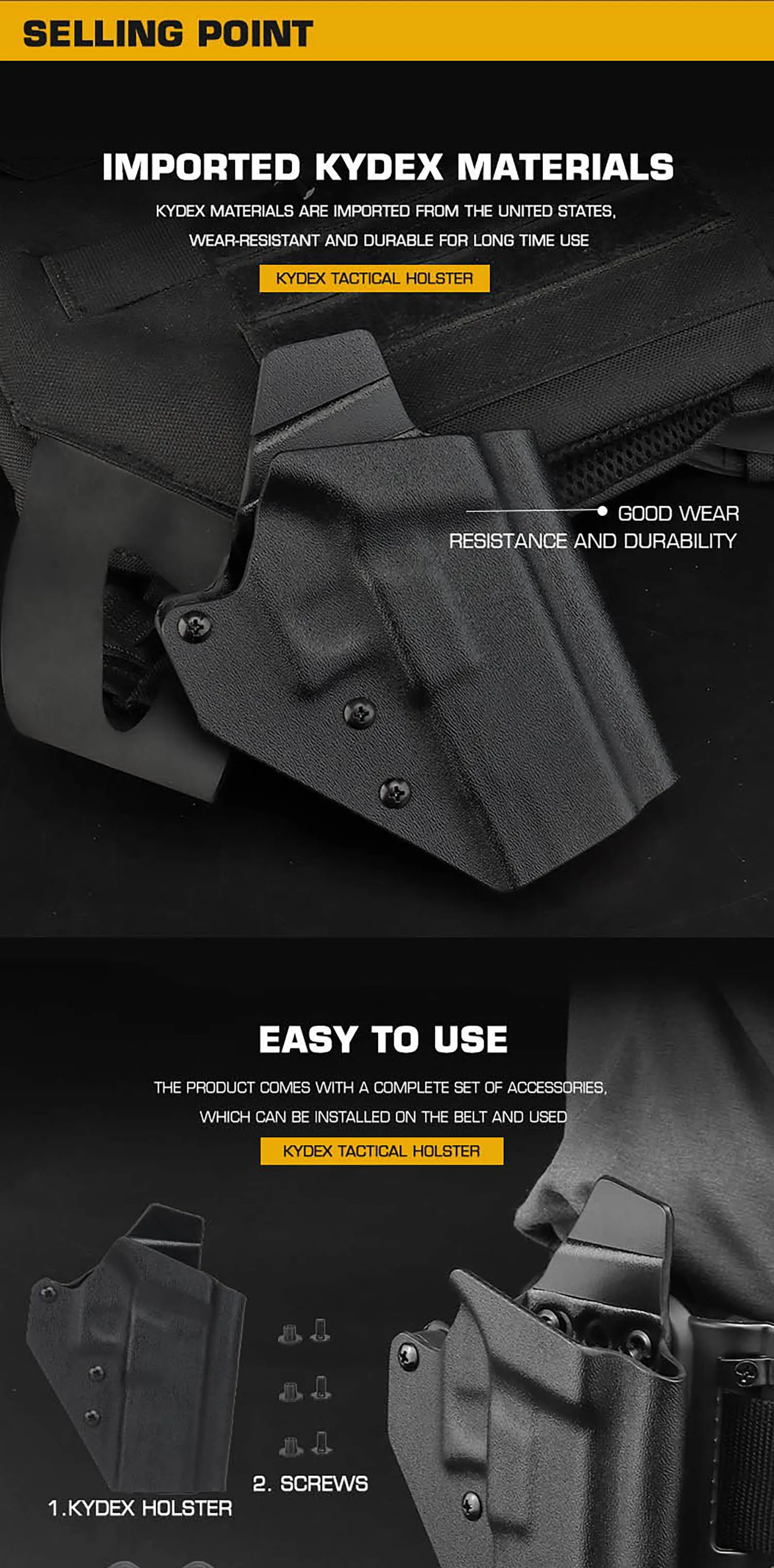 Detalle del material Kydex y bordes acabados