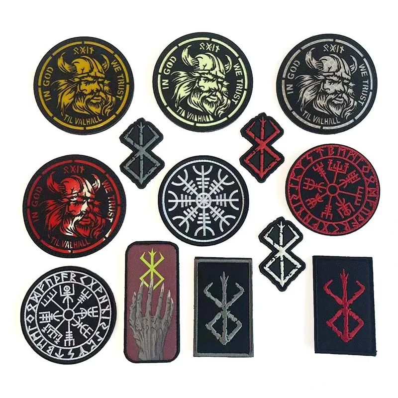Parche bordado táctico brújula vikinga runa Berserker PVC nórdico - imagen 3