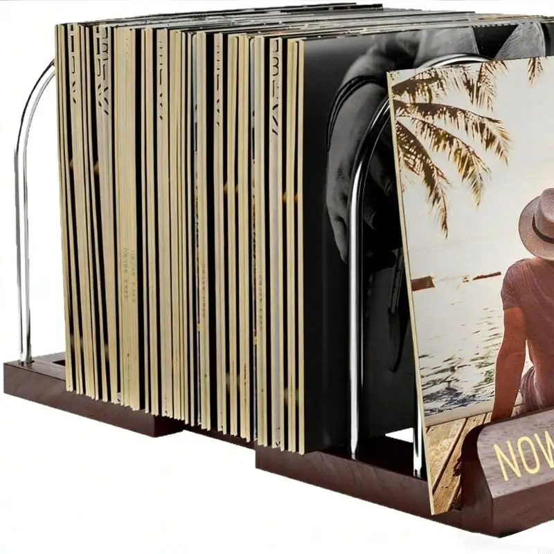 Porta discos vinilo de madera con herrajes metálicos vertical - imagen 4