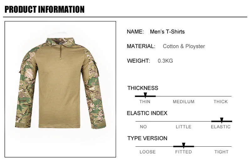 Camiseta táctica camuflada de manga larga con cremallera