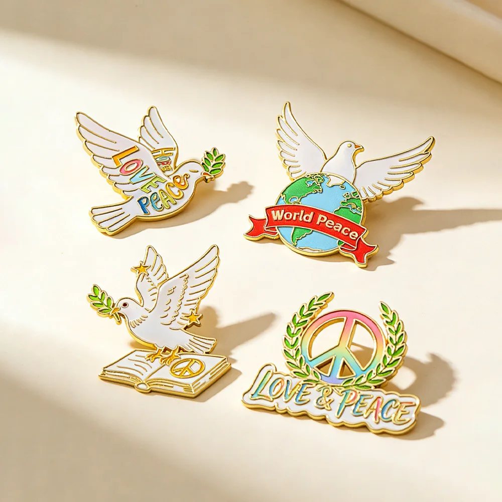 Pin broche paloma de la paz, rama olivo y símbolo Tierra - imagen 5