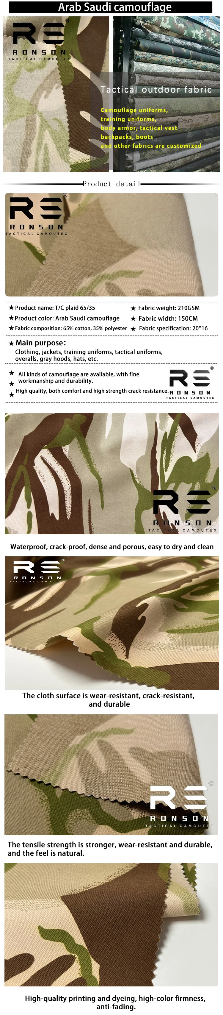 Tela táctica de camuflaje de Arabia Saudita con patrón uniforme