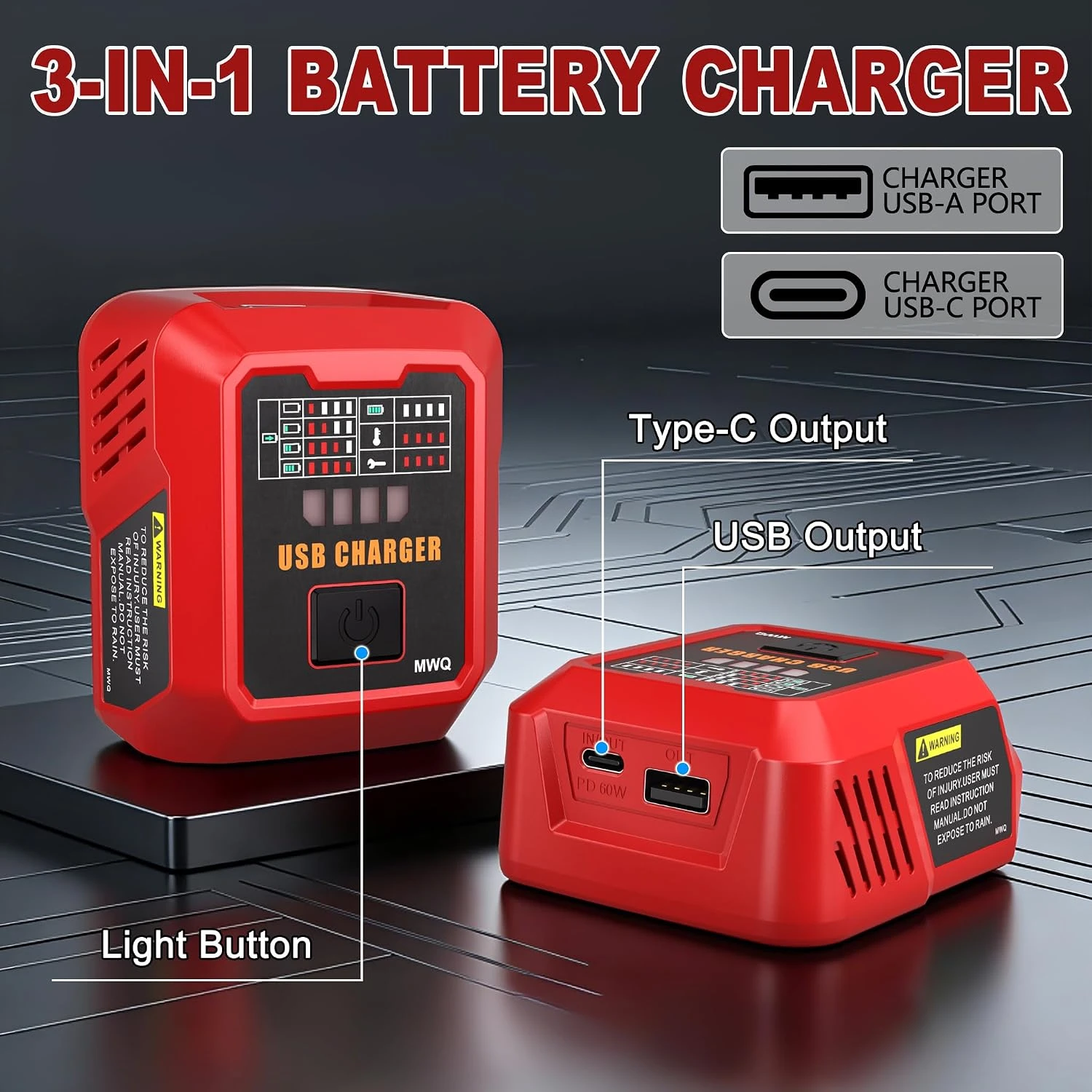 Cargador USB de 100 W para baterías 18/20 V multimarca - imagen 5