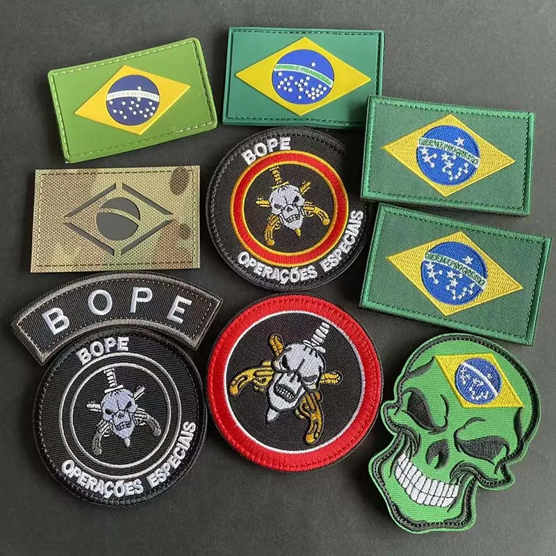 Parche bordado táctico BOPE con bandera de Brasil – mochila y uniforme - imagen 2