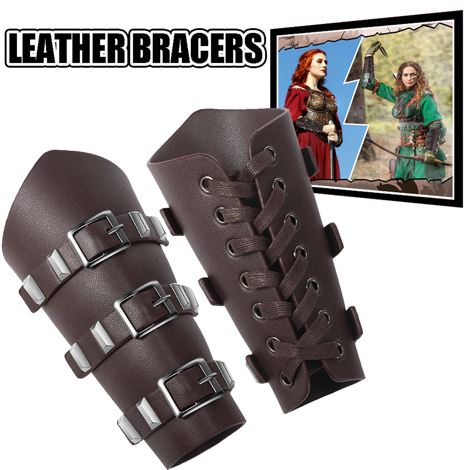 Protectores de brazo cuero sintético estilo vikingo medieval - imagen 4