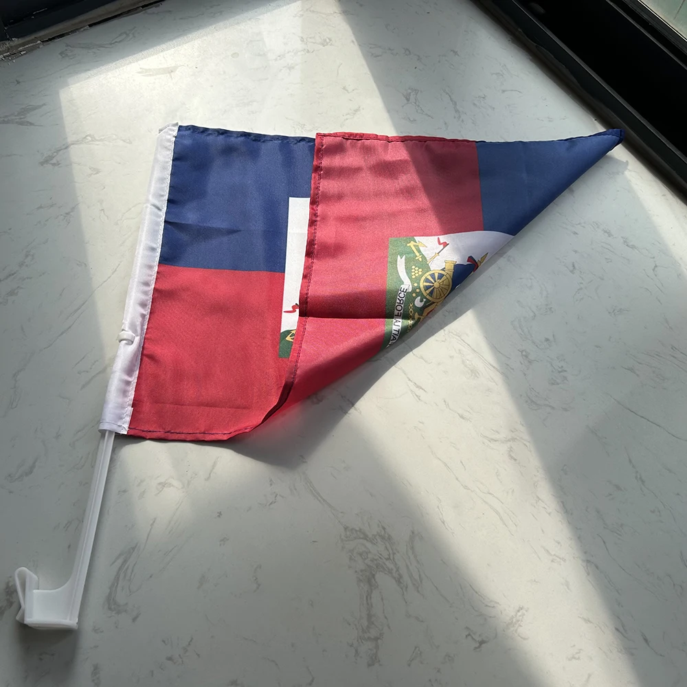 Bandera Haití para coche poliéster con asta de plástico