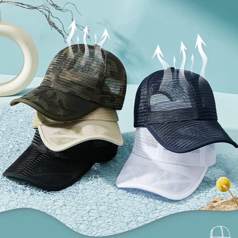 Gorra de camionero de malla transpirable, visera sólida ajustable