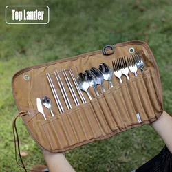 Bolsa lona táctica para menaje camping con cubiertos acero inox
