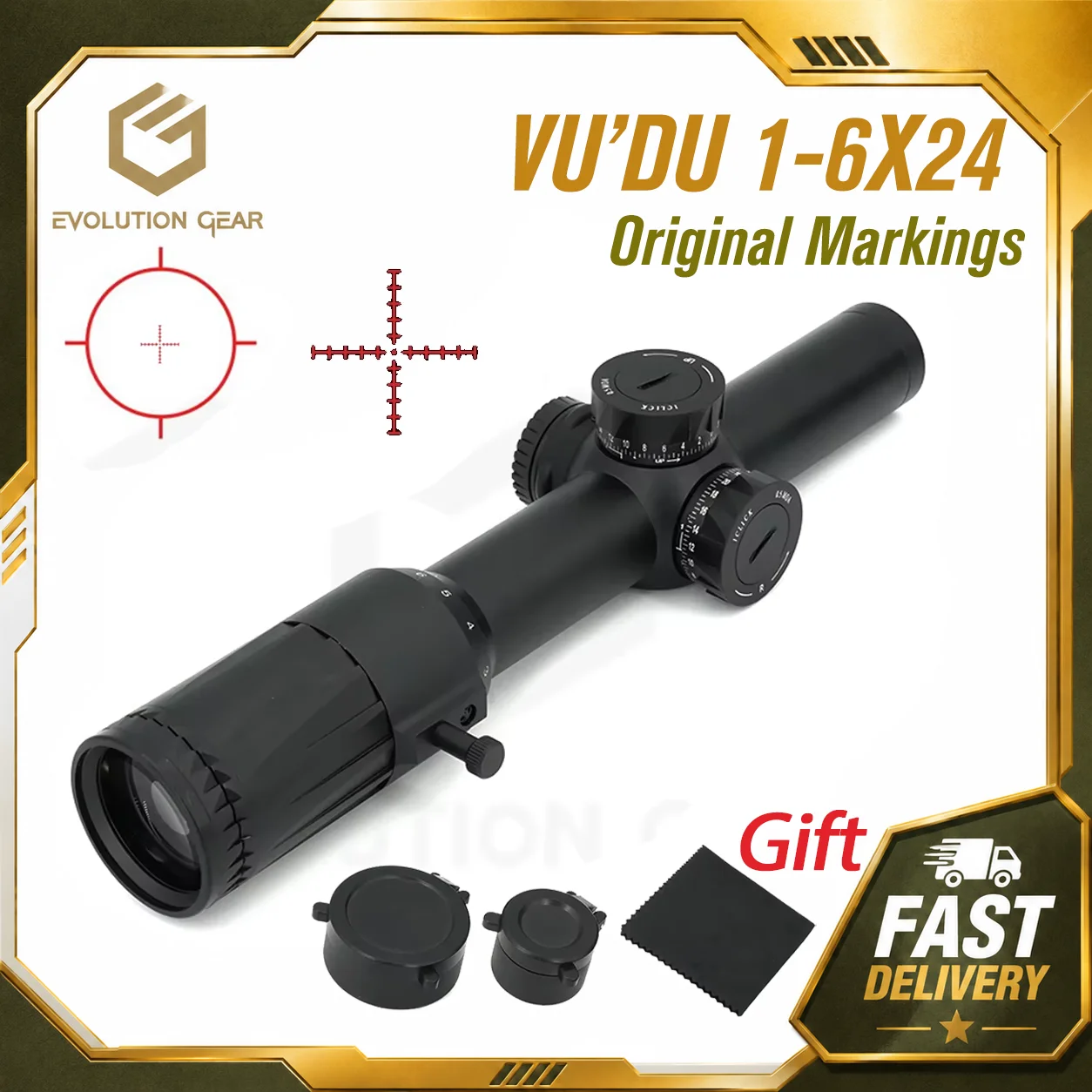 Mira Táctica Evolution Gear VUDU 1-6X24 LPVO Retícula Roja Iluminada - imagen 5