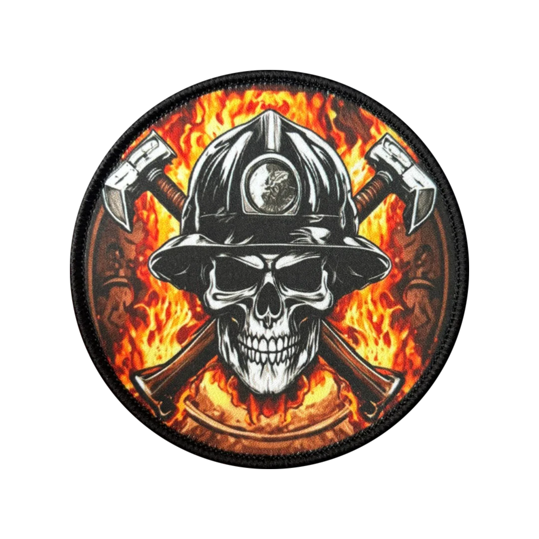 Parche táctico calavera bombero con hachas cruzadas gancho-bucle - imagen 3