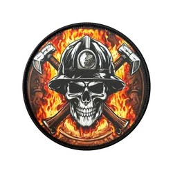 Parche táctico calavera bombero con hachas cruzadas gancho-bucle