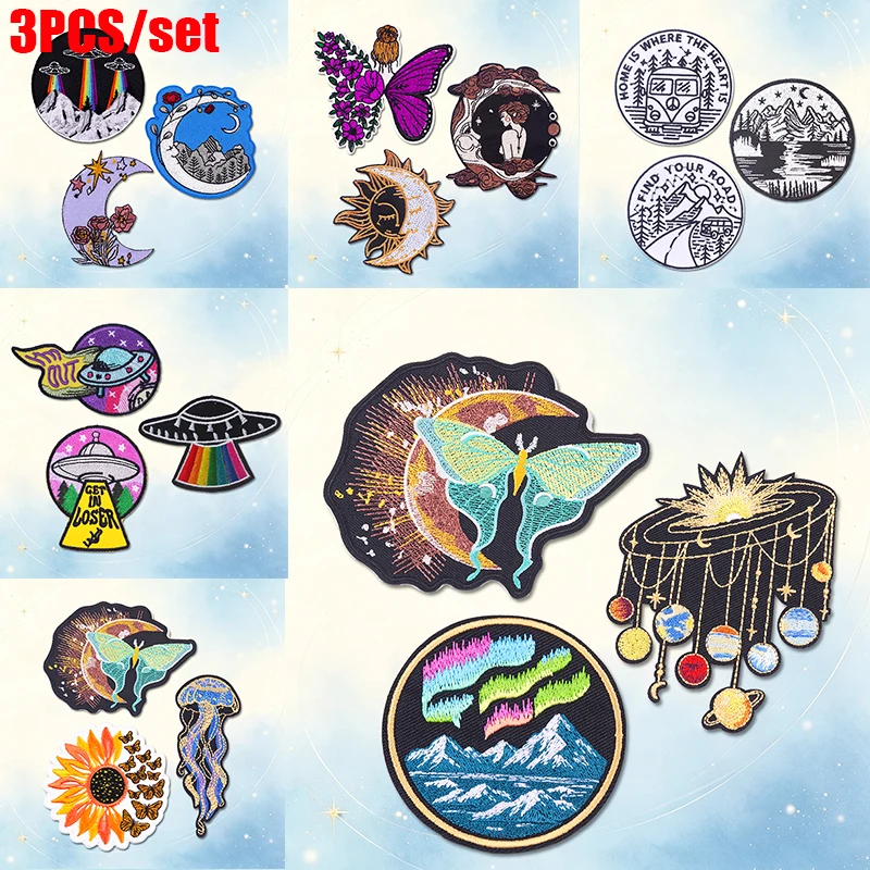 Parches bordados de planetas espaciales, set de 3