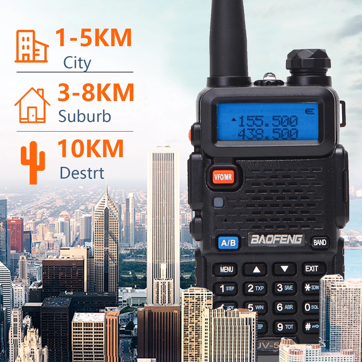Radio portátil Baofeng UV-5R con antena