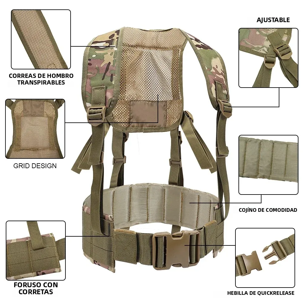Chaleco táctico MOLLE con cinturón H acolchado Airsoft caza - imagen 4