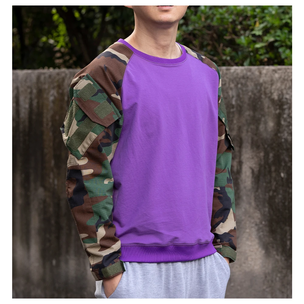 Sudadera táctica militar morada elástica con diseño contrastado