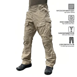 Pantalones tácticos de nylon y algodón de cuadros multibolsillos