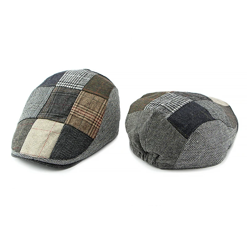 Gorra Newsboy Cuadros Hombre – Boina Twill Espiga con Parches - imagen 3