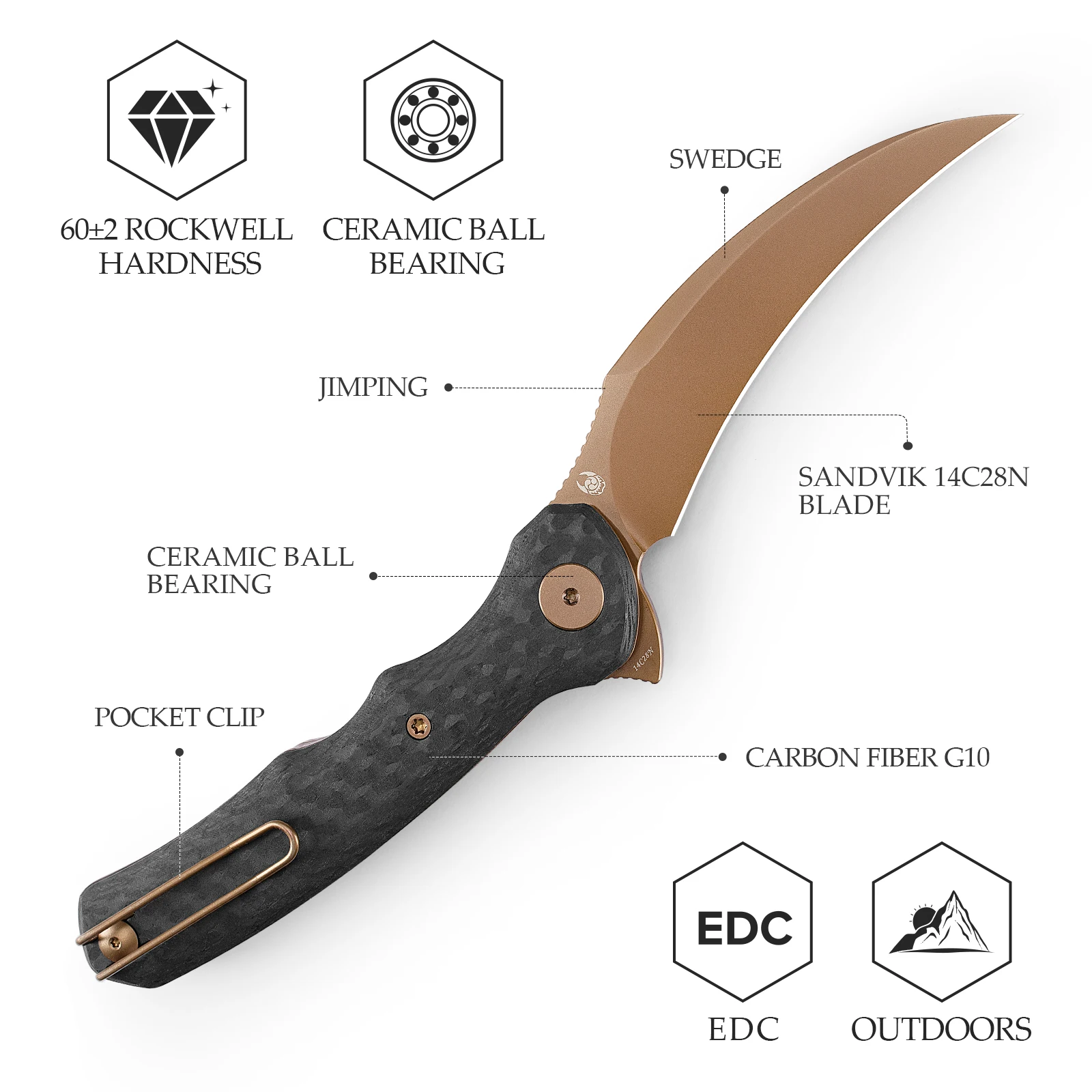 Lacerta TRIVISA cuchillo plegable EDC con mango G10 – camping - imagen 3