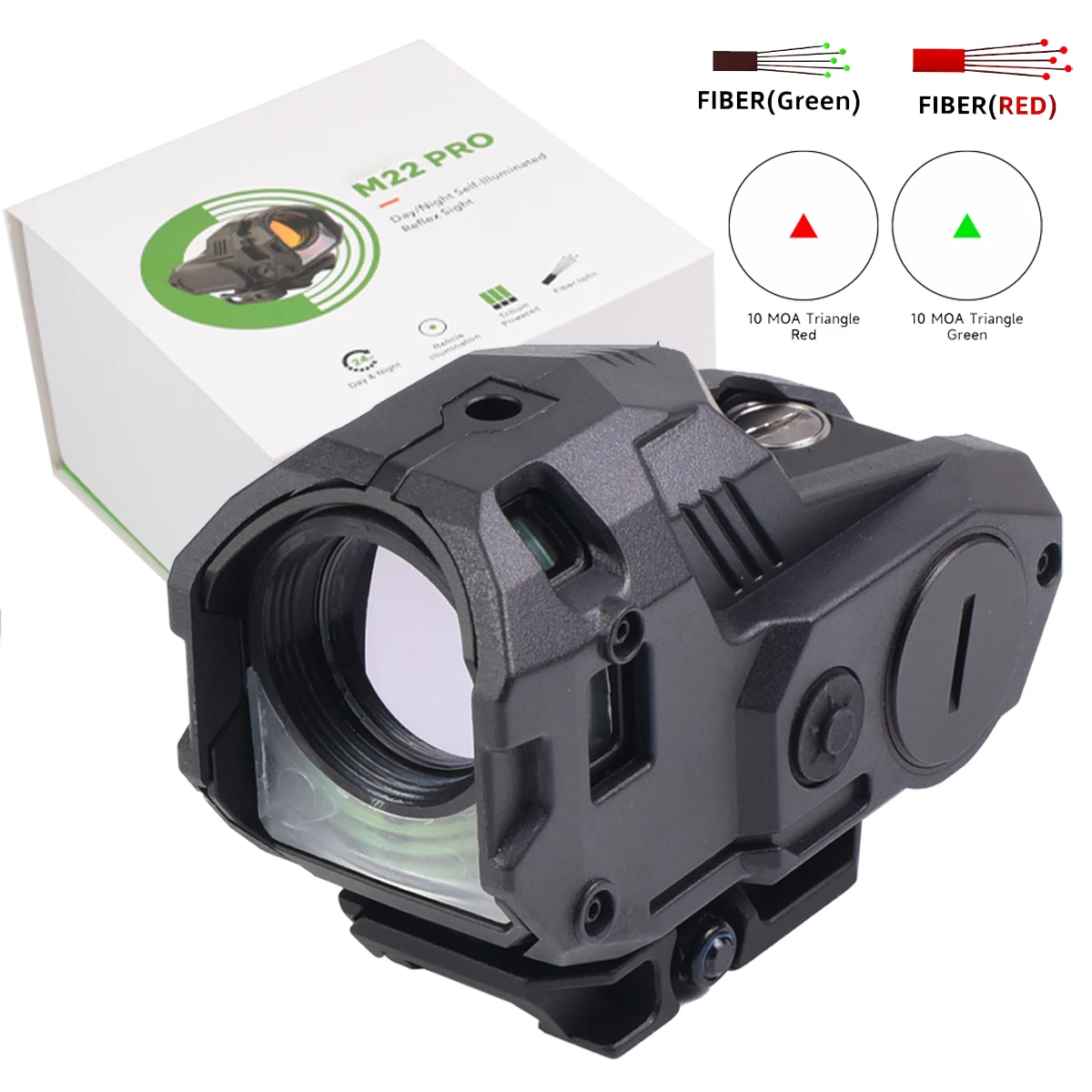 Mira reflex táctica M22 PRO con punto rojo y fibra óptica real