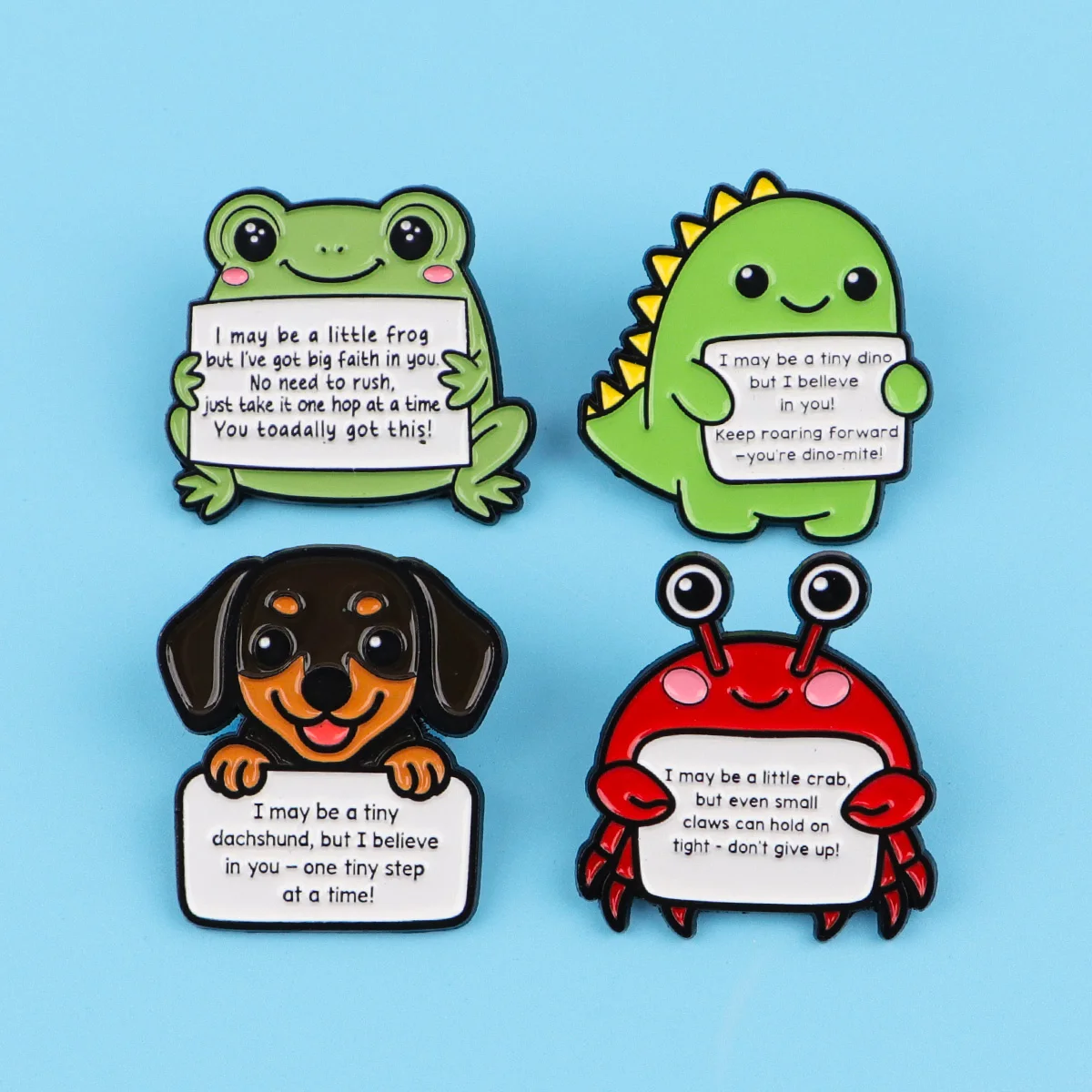 Juego de 4 broches animales motivacionales