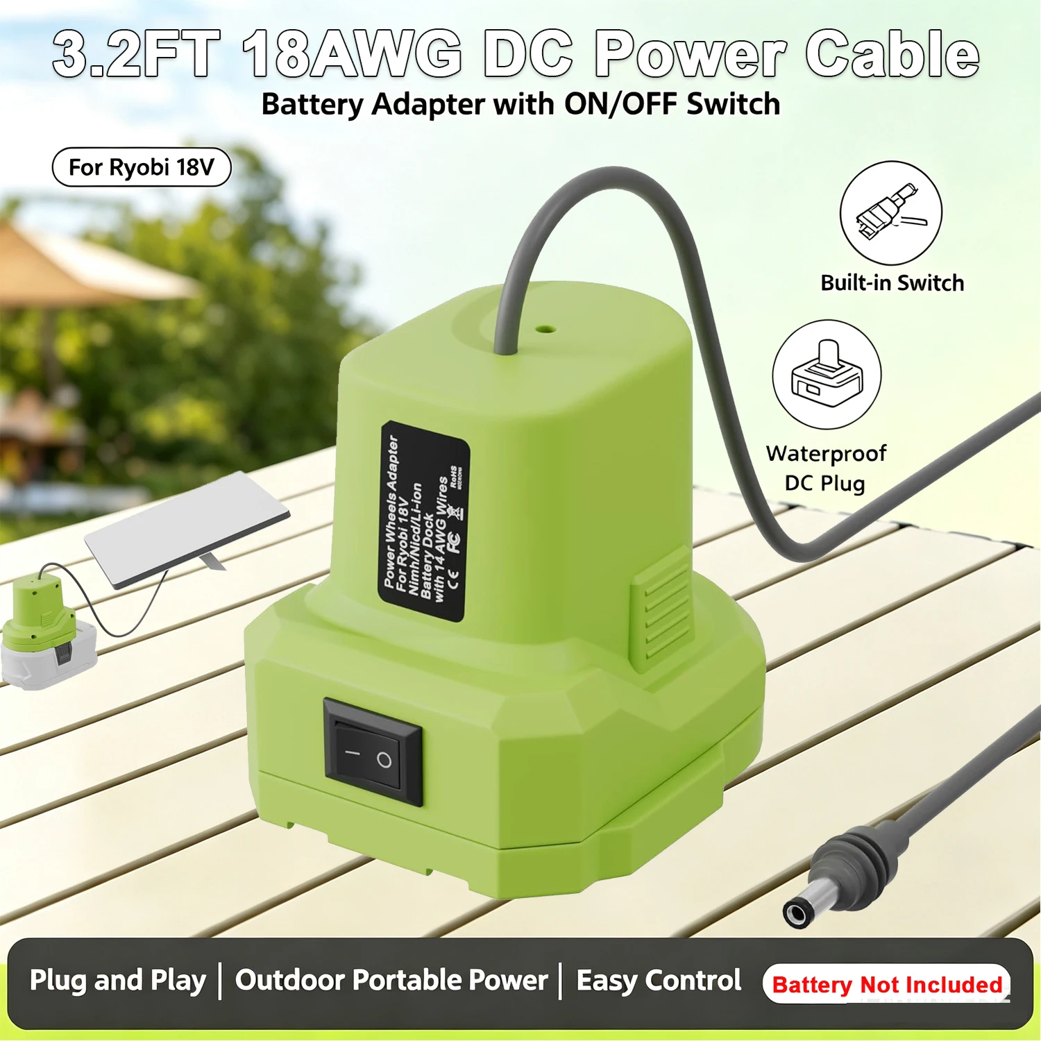 Ryobi 18V – Adaptador de batería con cable CC e interruptor - imagen 5
