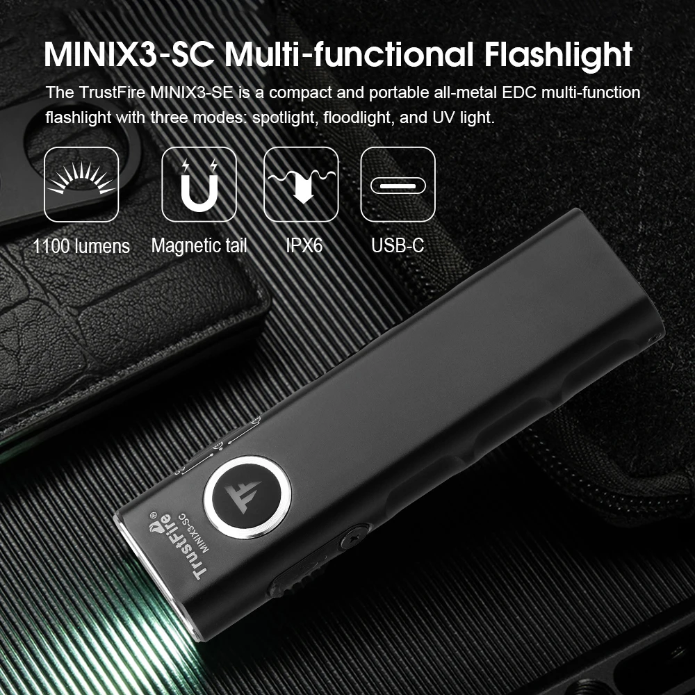TrustFire MINIX3-SC Linterna UV EDC recargable resistente al agua