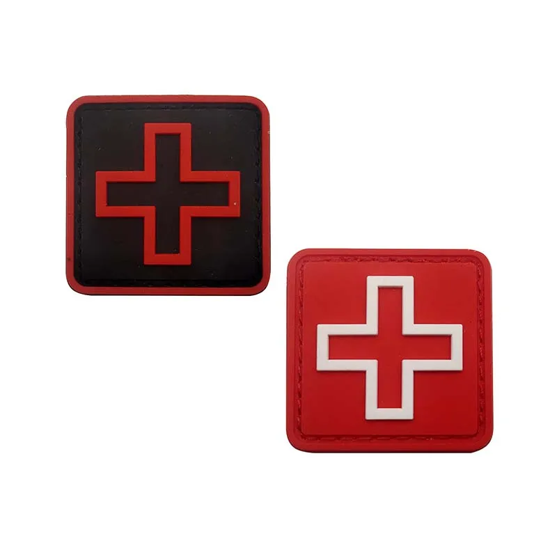 Parche táctico médico PVC cruces rojo negro blanco con gancho