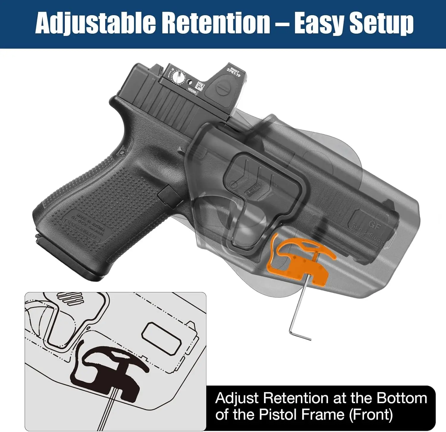 Funda OWB Glock Level II con retención ajustable por índice, diestro - imagen 2