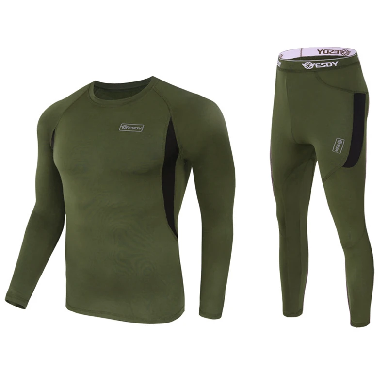 ESDY Ropa interior térmica táctica de lana negra, secado rápido - imagen 4