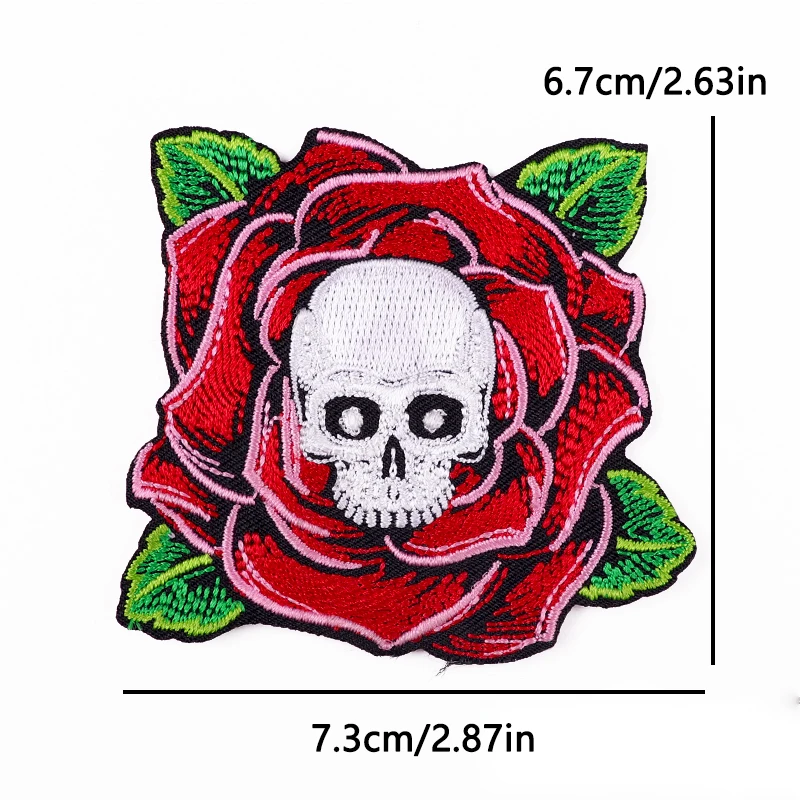 Parche bordado calavera punk con llamas – Termoadhesivo para ropa - imagen 5