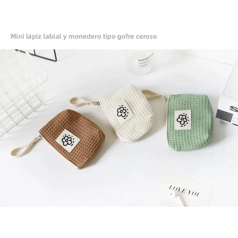 Bolso de mano compacto waffle japonés floral mujer para cosméticos - imagen 4